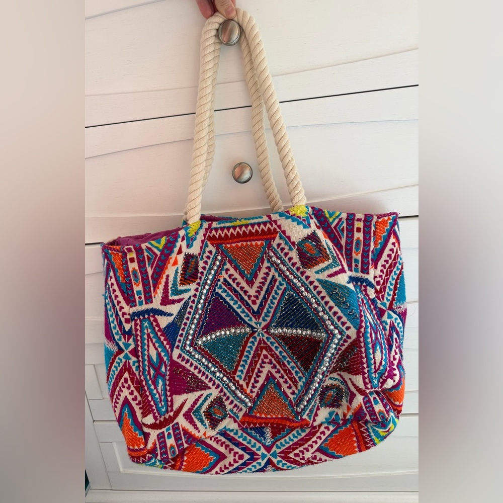 Evelyn K Beaded Geometric Tote resort bag